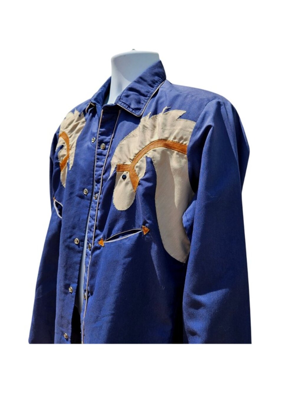 Vintage Custer 70s Western Cowboy Shirt Horse Head Applique Snap Men's M - Picture 11 of 13